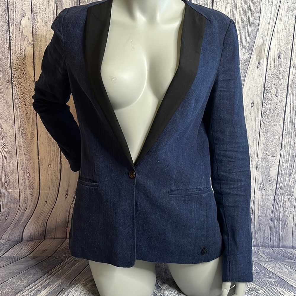 Scotch&Soda Madison Scotch Amsterdams Blauw Linen/Cotton Blend Blue Blazer, 1